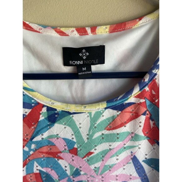 Ronni Nicole Sleeveless Sport Sheath Dress Womens Medium Tropical Print Vented - Picture 4 of 8